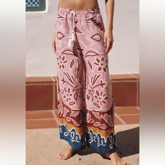 Celandine Pants - Anthropologie Celandine Floral Wide-Leg Linen Pants in Purple Size XL X-large